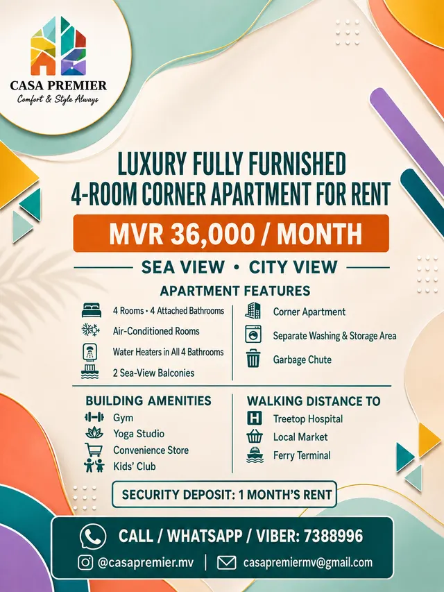 3+1 Bedroom Apartment in Hulhumalé Phase 1 – Lift & Balcony — Hulhumalé