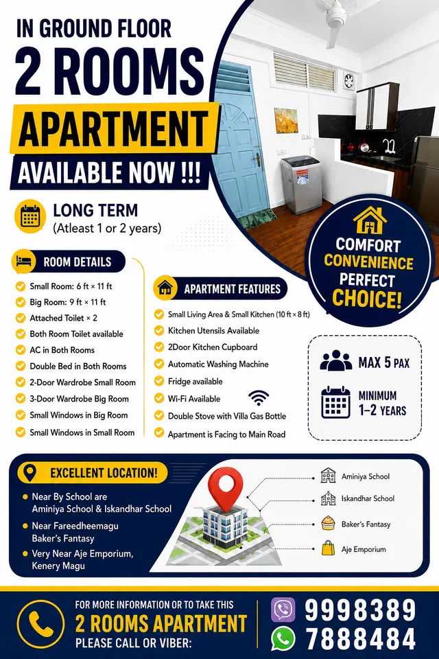 2Rooms Apartment available in Ground floor!!! Call or — Maafannu