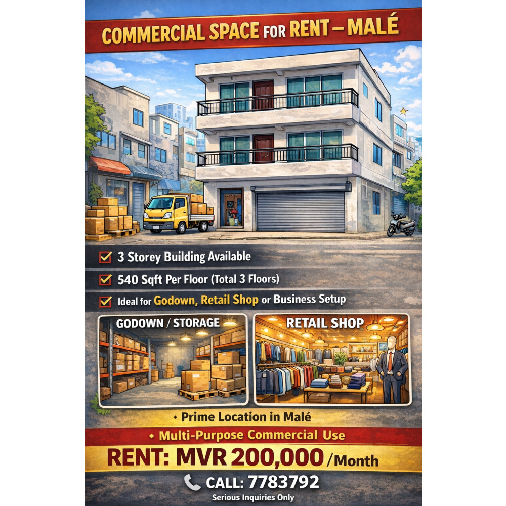 Commercial Space for Rent Mal For more info — Malé — Galolhu