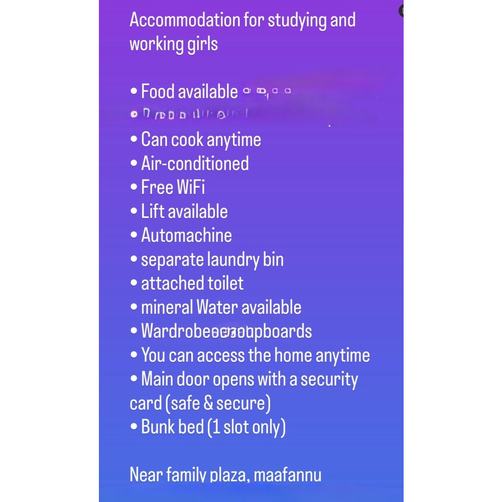 Accommodation for working and studying girls — Malé — Maafannu