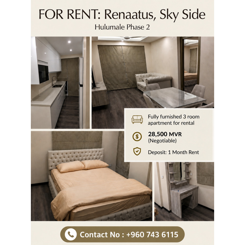 3 room Apartment For Rental — Hulhumalé