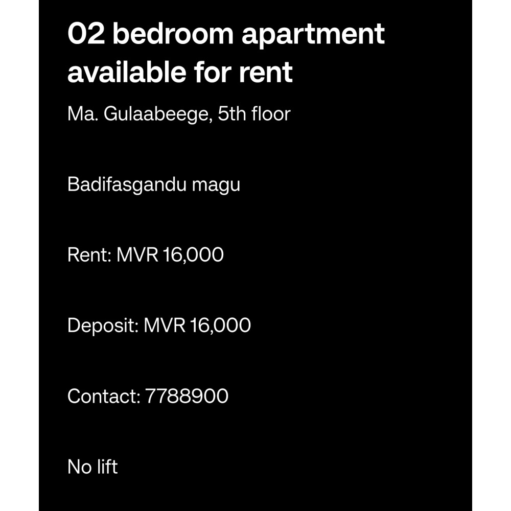 02 bedroom apartment — Malé — Machchangolhi
