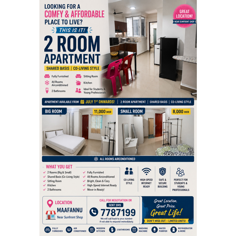 Affordable Co living - 2 Bed Room Apartment - shared basis in Male' — Malé — Machchangolhi