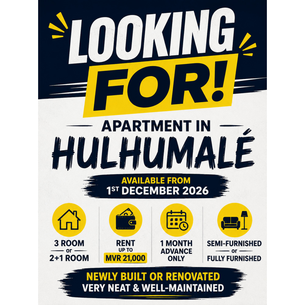 Looking for 3 room or 2+1 room apartment in Hulhumale — Hulhumalé