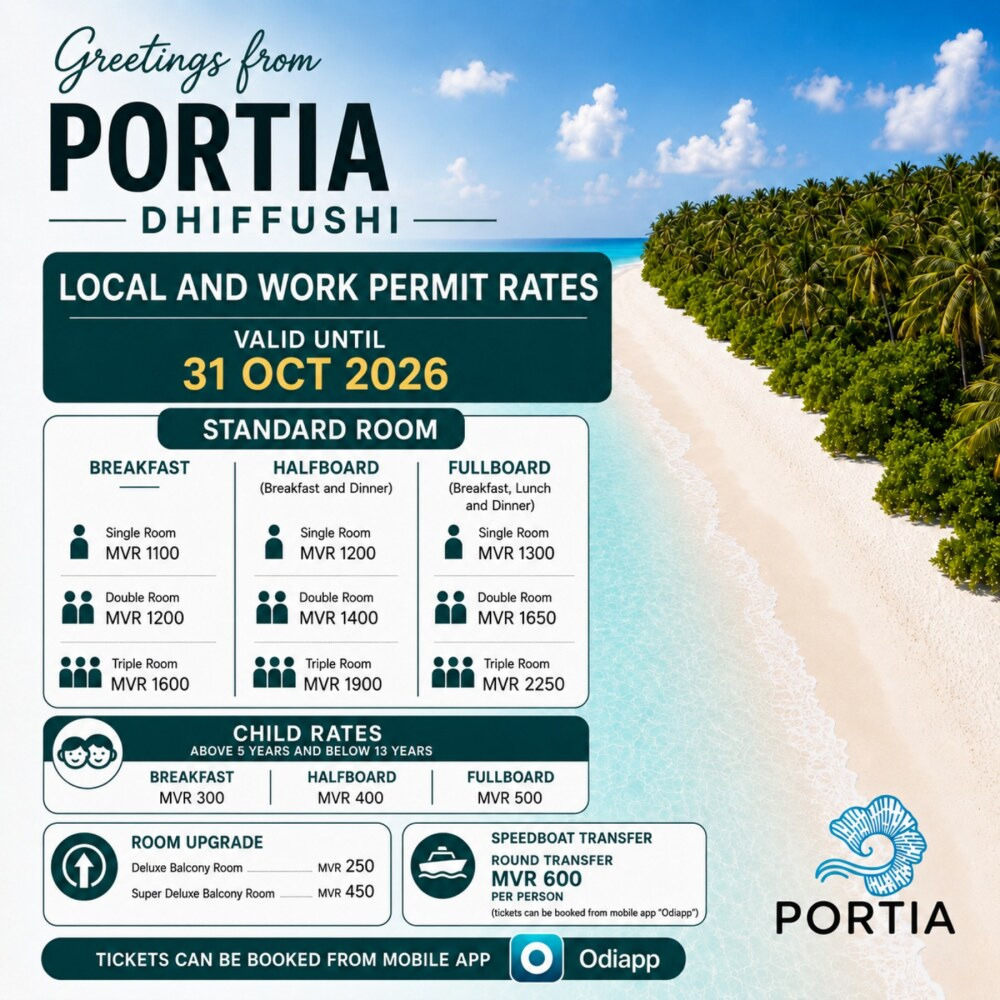 Local and Work Permit Stay - Portia Hotel Dhiffushi — Kaaf