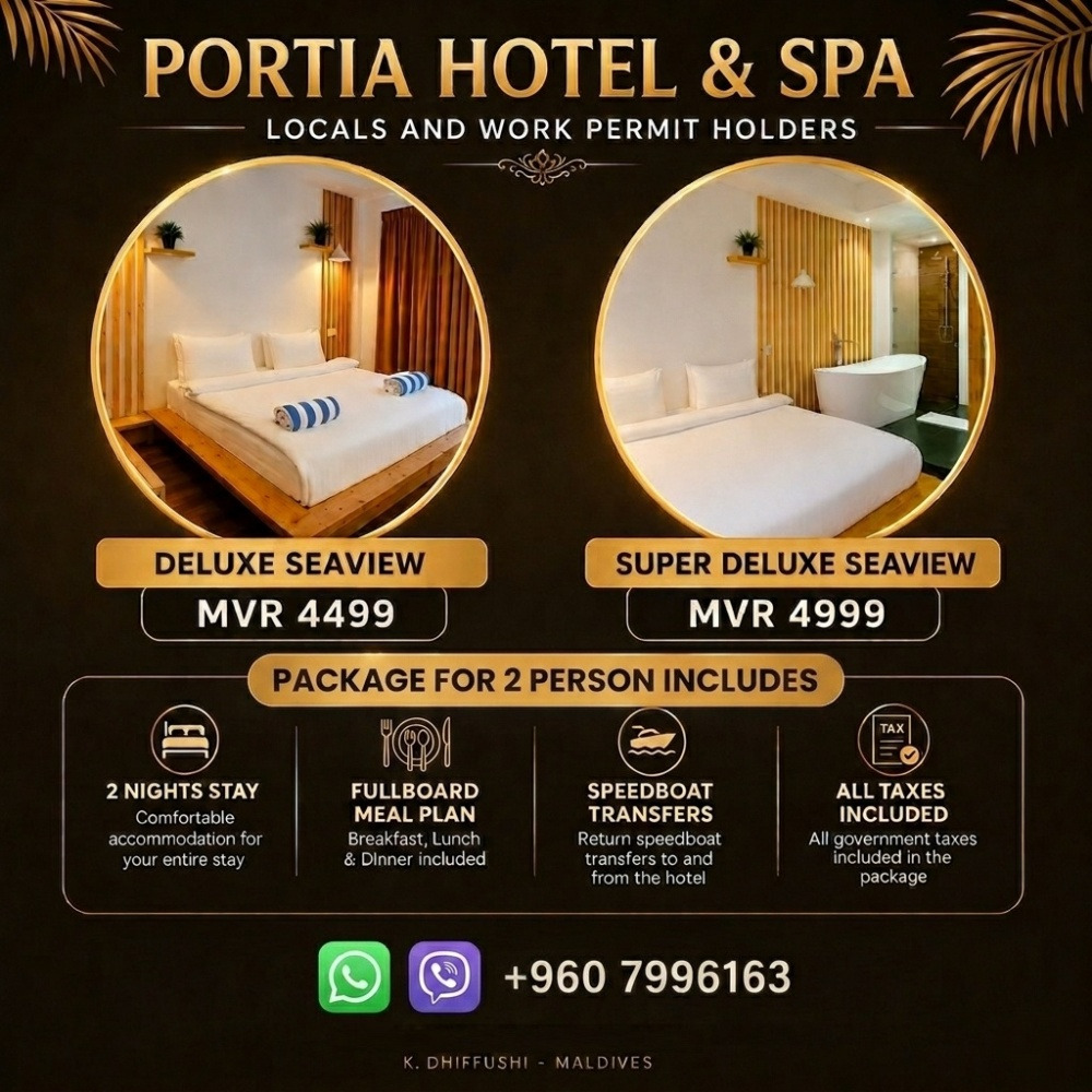 2 Nights Local and Work Permit Stay - Portia Hotel Dhiffushi — Kaaf
