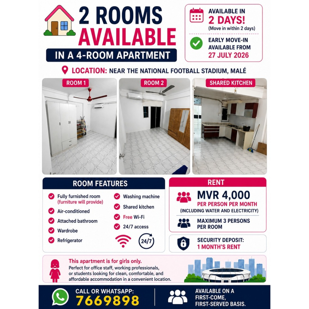 2 Rooms Accommodation for Maldivian & foreign girls — Malé — Galolhu
