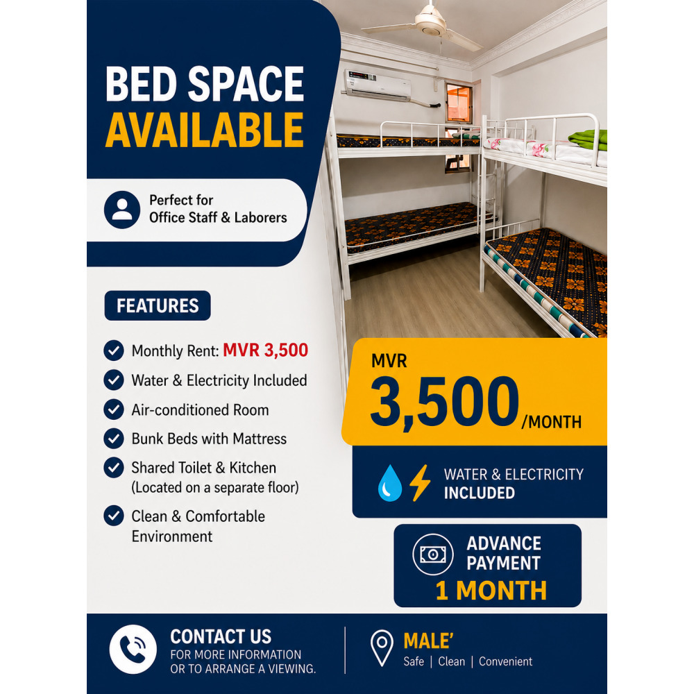 Accommodation Available — Malé — Maafannu