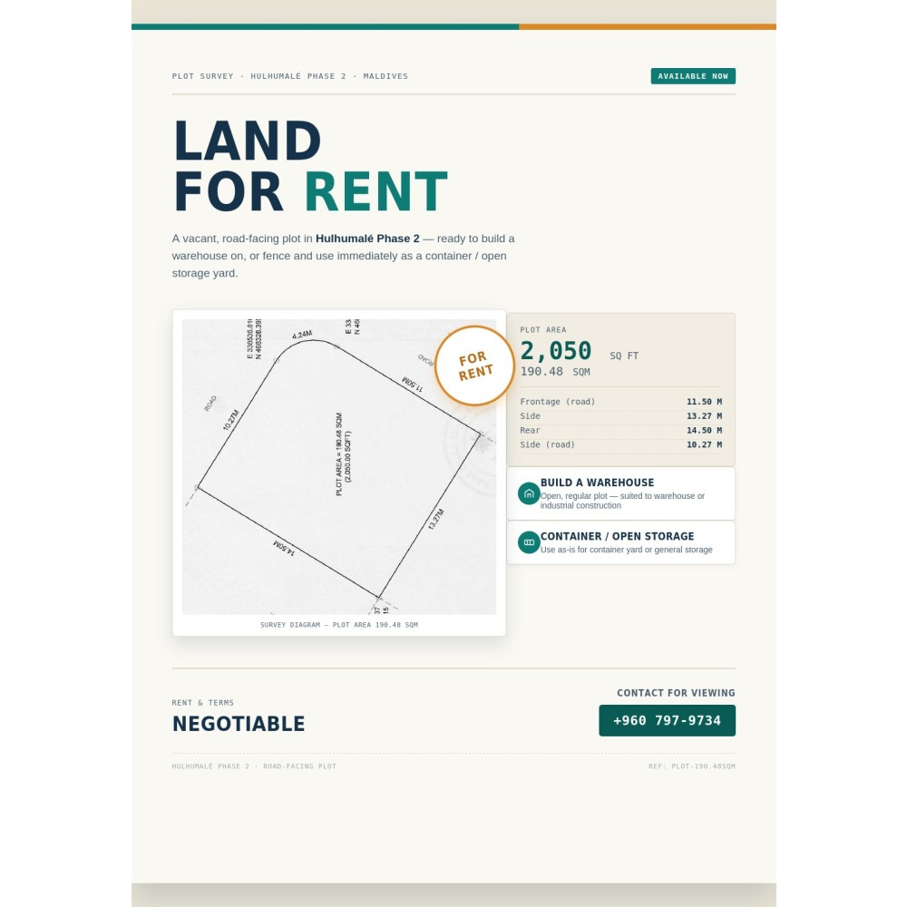 LAND FOR RENT Hulhumal Phase 2 — Hulhumalé
