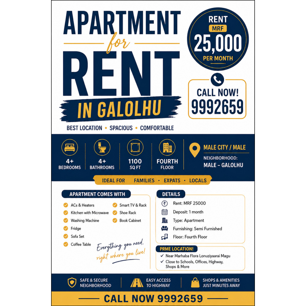 3+1 apartment with many furnishing included / hot deal / viberwhatsapp — Malé — Galolhu