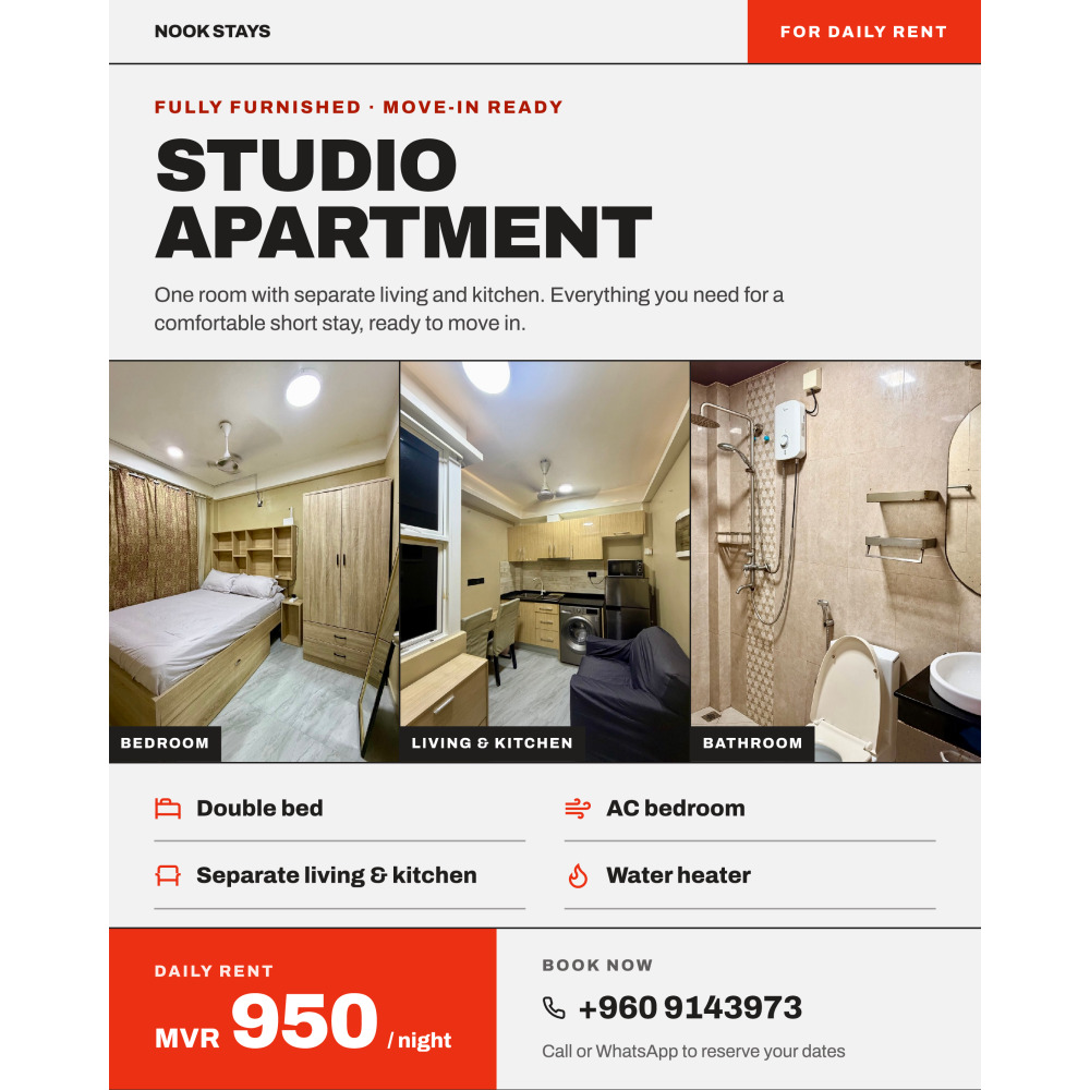 Fully Furnished Studio Apartment | Daily Rent | Galolhu, Mal — Malé — Galolhu