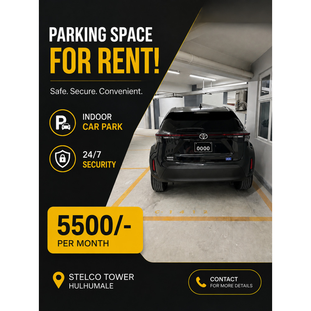 In door car parking space for rent — Hulhumalé