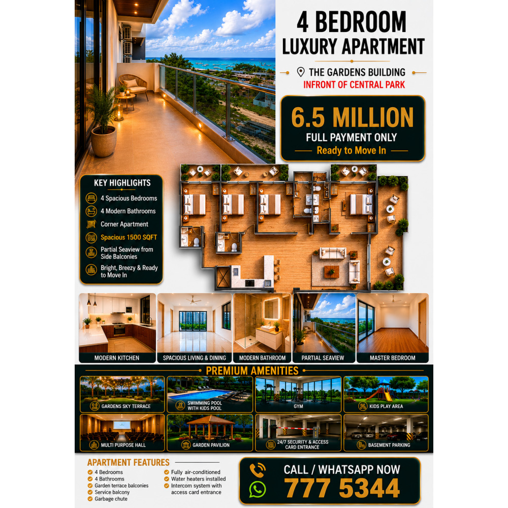LUXURY BRANDNEW 4 BEDROOM APARTMENT FOR 6.5 MIL — Hulhumalé
