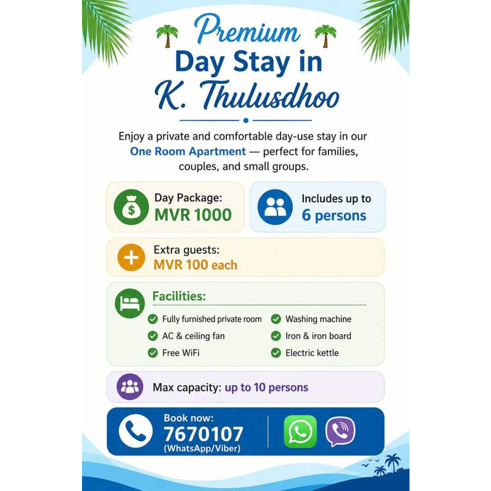 Day stay/overnight at K. Thulusdhoo — Kaaf